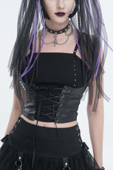 Bandeau Camisole Punk pour Femme en Tricot Noir avec Cordon Réglable